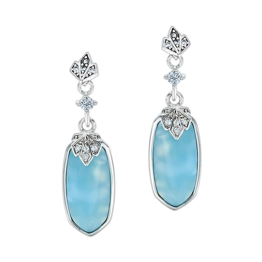 925 Sterling Silver Larimar Fancy Drop Earrings Post Back Closure 5.1 gm